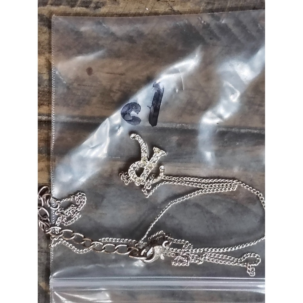 Rhinestone Initial Letter R Pendant Necklace Silver Tone Script Monogram 18-20in
